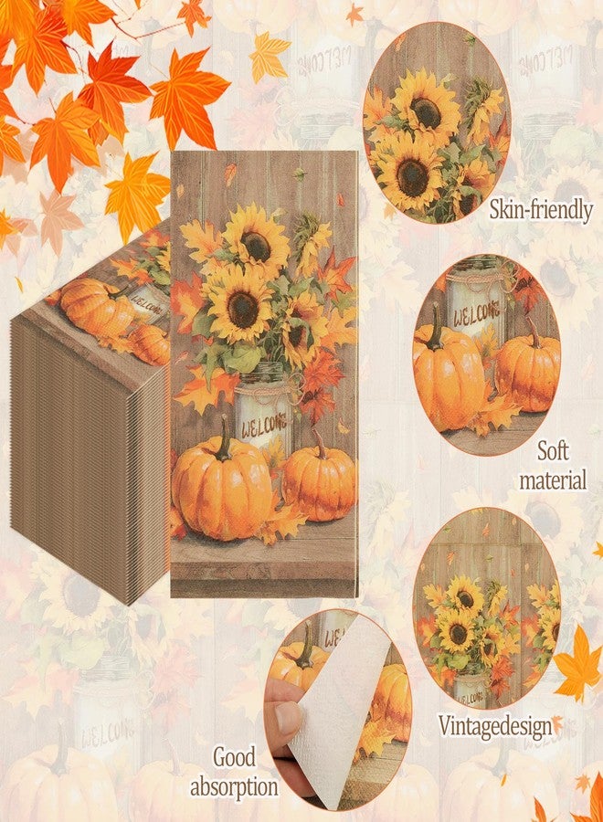 HiEnjoin 100PCS Fall Thanksgiving Napkins, Disposable Sunflower Pumpkin Paper Napkins for Thanksgiving Party Table Decorations - Image 3